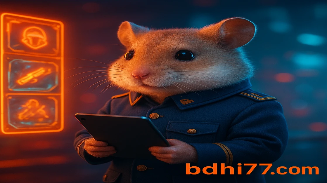 একটি মিষ্টি তবে গম্ভীর হ্যামস্টার কমান্ডারের মতো পোশাক পরে hi77 অনলাইন প্ল্যাটফর্মে একটি কৌশল-ভিত্তিক চরিত্র-ভিত্তিক গেম খেলছে, যেখানে ৮৮০ হাজার স্কোর স্পষ্টভাবে দেখা যাচ্ছে।