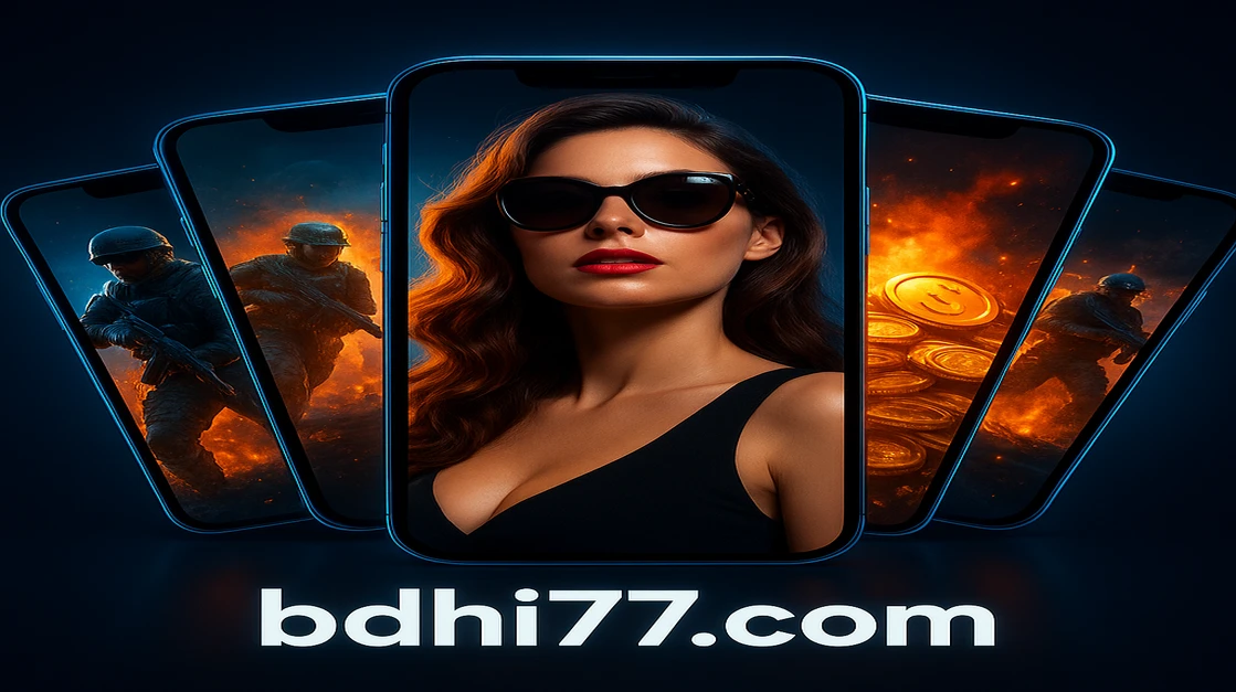 hi77 মবাইল গেমিং-র বৈচিত্র্যময় জগৎ প্রদর্শনের জন্য একটি স্মার্টফোন সংগ্রহ, যেখানে hi77 মবাইল প্ল্যাটফর্মে বিভিন্ন ধরনের গেম রয়েছে—উত্তেজাপূর্ণ অ্যাকশন-ভিত্তিক শুটার গেমসহ।